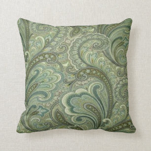 Vintage Paisley Sage MoJo Throw Pillow