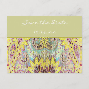 Vintage Paisley Save The Date Announcement Postcard