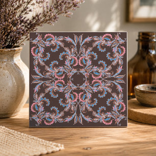 Vintage Paisley Scroll Ceramic Tile in Dusty Blue 
