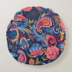 Vintage Paisley Seamless Pattern Design Round Pillow