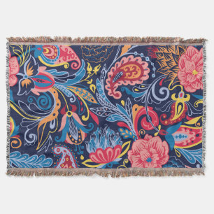 Vintage Paisley Seamless Pattern Design Throw Blanket