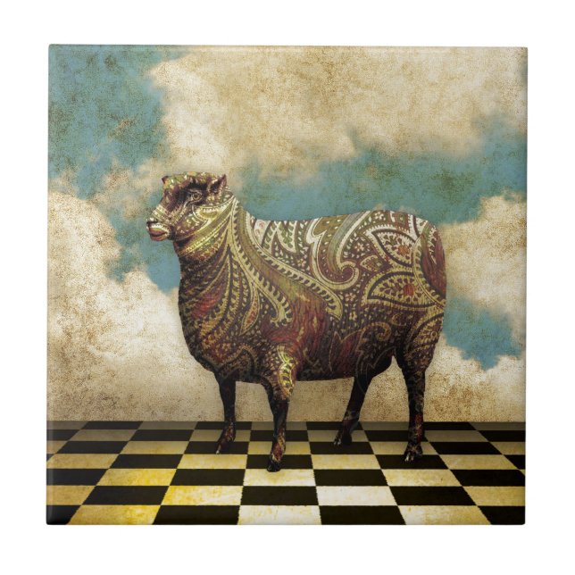 Vintage Paisley Sheep in Brown Tile (Front)