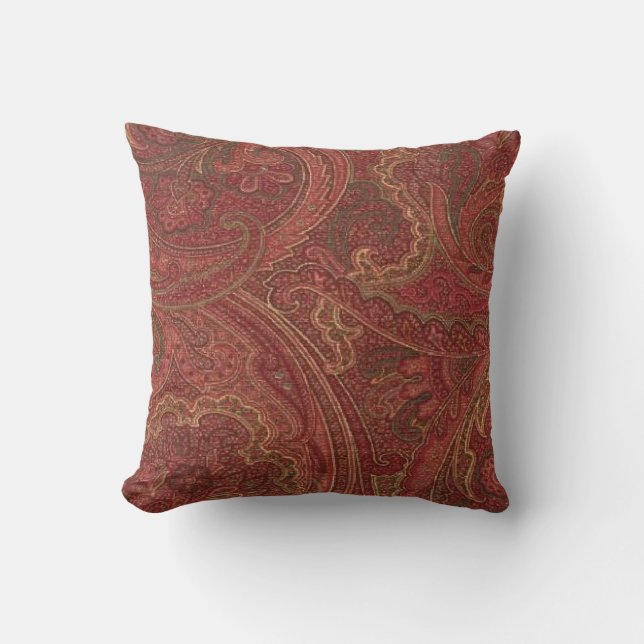 Vintage Paisley Wine Sage MoJo Throw Pillow (Front)