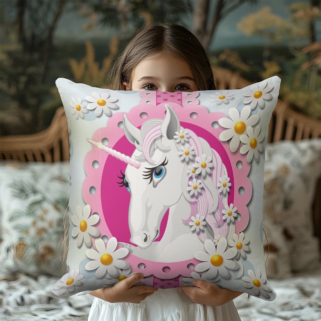 Vintage Pale Blue Unicorn and Daisies Pattern Throw Pillow (Creator Uploaded)