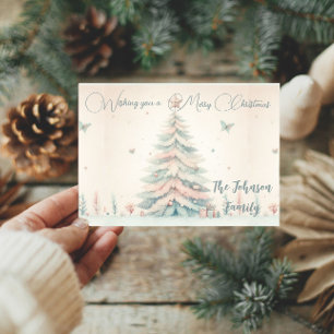 Vintage pale Merry Christmas personalized greeting Card