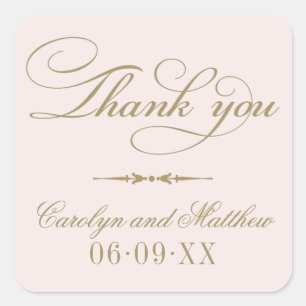 Vintage Pale Pink Gold Thank You Monogram Square Sticker