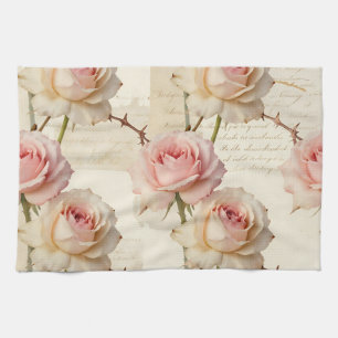 Vintage Pale Pink Rose Script Pattern Kitchen Towel