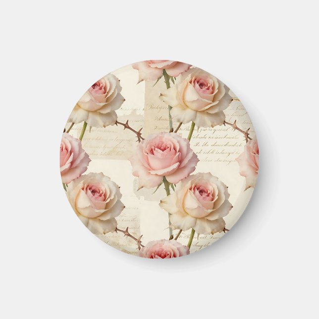 Vintage Pale Pink Rose Script Pattern Magnet (Front)