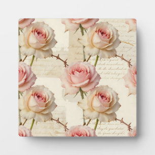 Vintage Pale Pink Rose Script Pattern Plaque