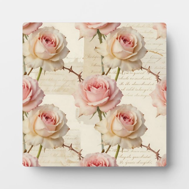 Vintage Pale Pink Rose Script Pattern Plaque (Front)