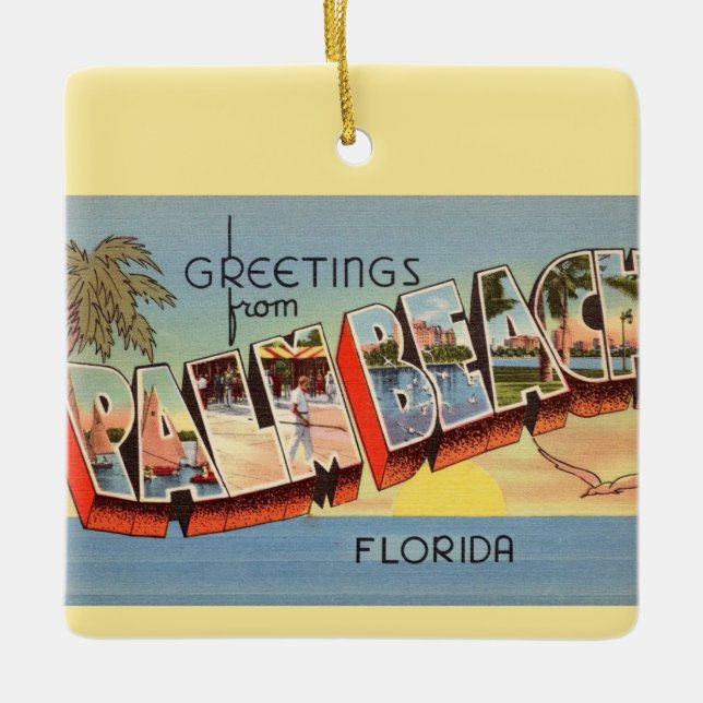 Vintage Palm Beach Greeting  Ceramic Ornament (Front)