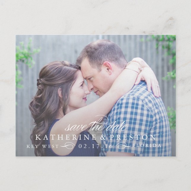 Vintage Palm Destination Save the Date Post Card (Front)