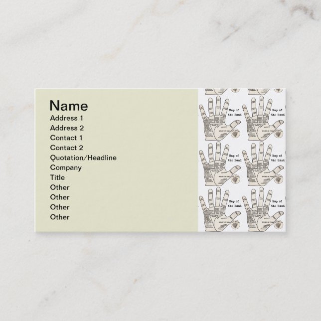 Vintage palm reading palmistry fortune business card (Front)