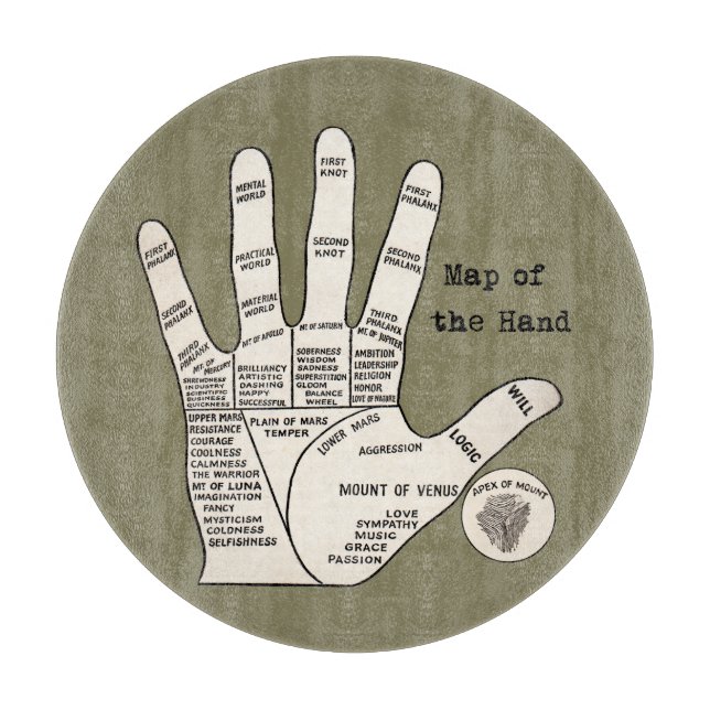 Vintage palm reading palmistry fortune cutting board (Front)