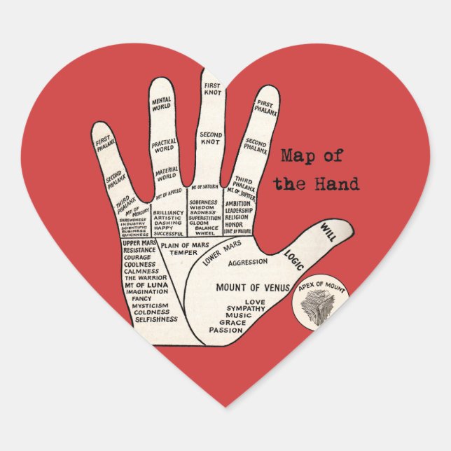 Vintage palm reading palmistry fortune heart sticker (Front)
