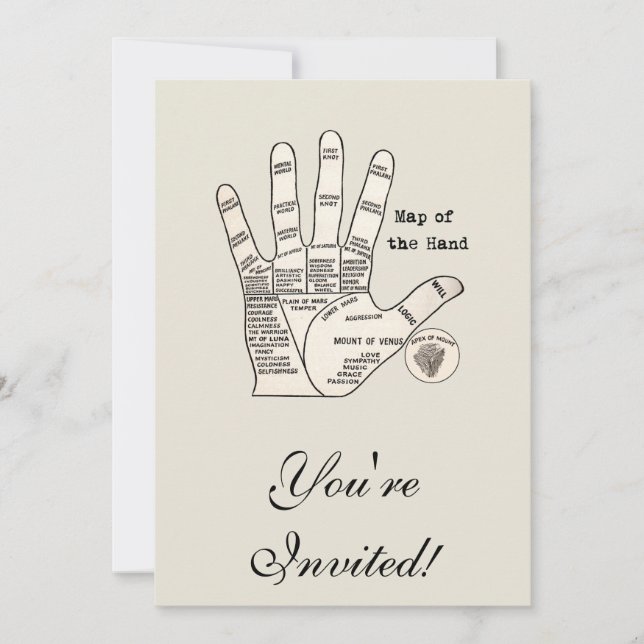 Vintage palm reading palmistry fortune invitation (Front)