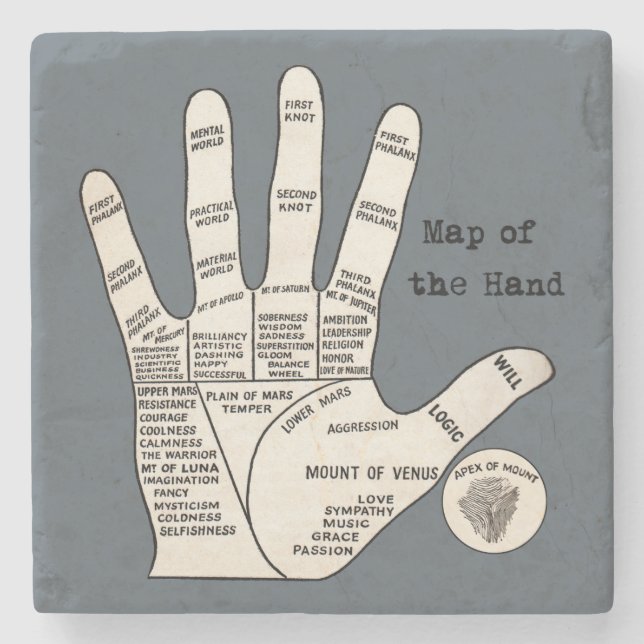 Vintage palm reading palmistry fortune stone coaster (Front)
