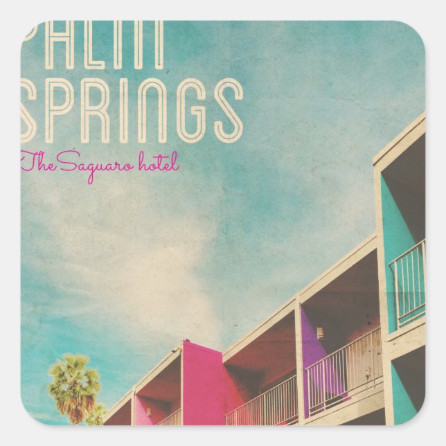 Vintage Palm Spring Hotel Square Sticker (Front)