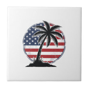 Vintage Palm Tree American Flag Summer Shirt_1 Tile
