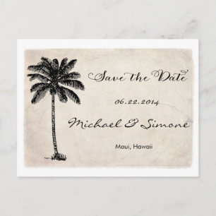 Vintage Palm Tree Beach Save The Date Postcard