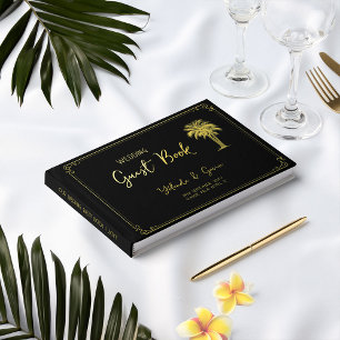 Vintage Palm Tree Black and Gold Art Deco Guest Book