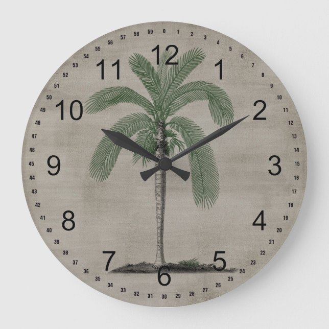 Vintage Palm Tree Large Clock (Front)