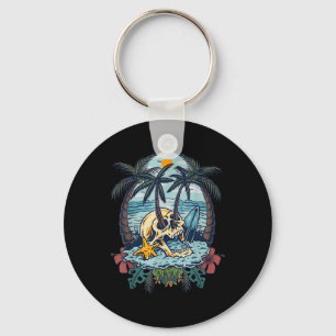 Vintage Palm Tree Skull Summer Beach Men Motorcycl Keychain