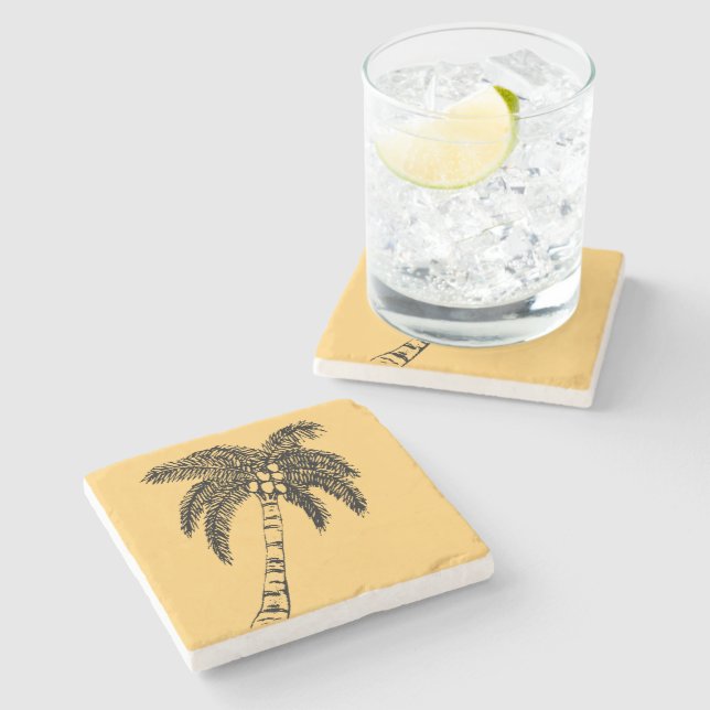 Vintage Palm Tree Stone Coaster (Side)