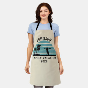 Vintage Palm Tree Sunset Custom Family Vacation Apron