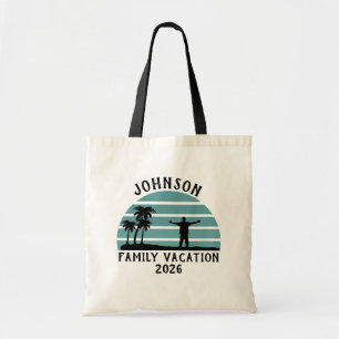 Vintage Palm Tree Sunset Custom Family Vacation Tote Bag