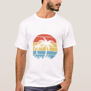 Vintage Palm Tree Sunset Retro Stripe Design T-Shirt