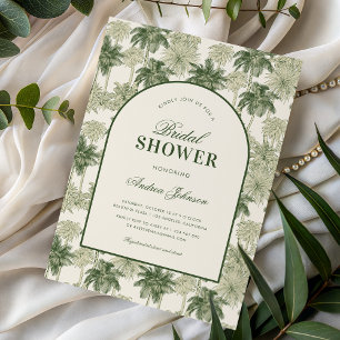 Vintage Palm Tree Toile De Jouy Bridal Shower Invitation