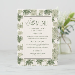 Vintage Palm Tree Toile de Jouy Wedding Menu Card