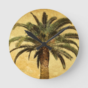 Vintage Palm Tree - Tropical Customized Template Round Clock
