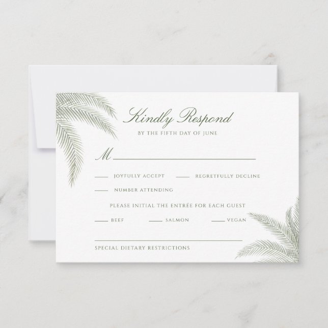 Vintage Palm Tree Wedding RSVP Card (Front)