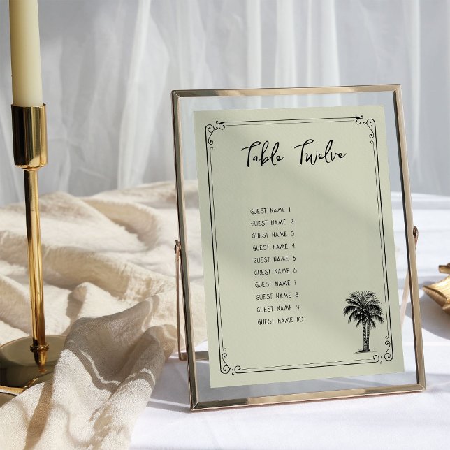 Vintage Palm Tree Wedding Table Seating Plan Card (Wedding Table Seating Card - from my Vintage Palm Wedding Collection)