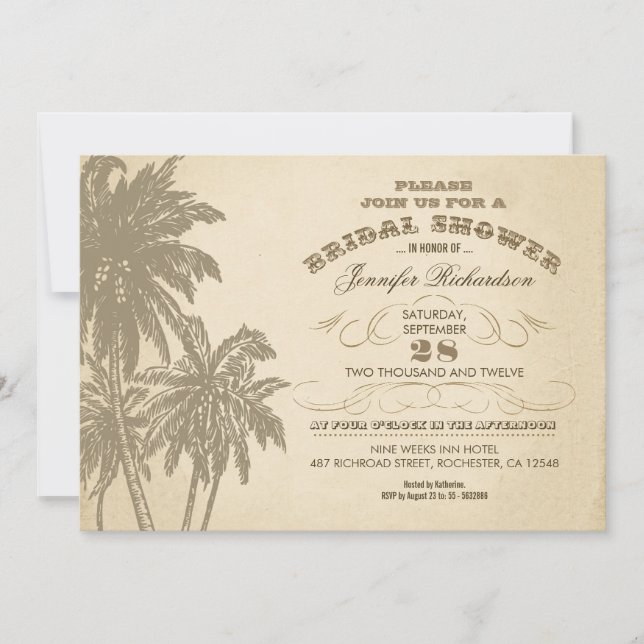 vintage palm trees aged bridal shower invites (Front)