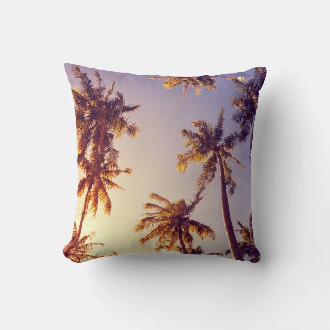 Vintage Palm Trees Blue Sky Throw Pillow (Front)