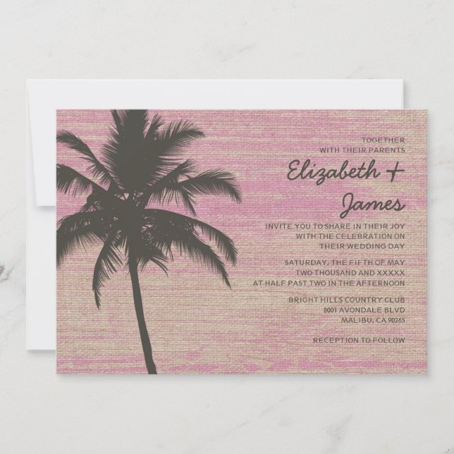 Vintage Palm Trees Burlap Wedding Invitations (Front)