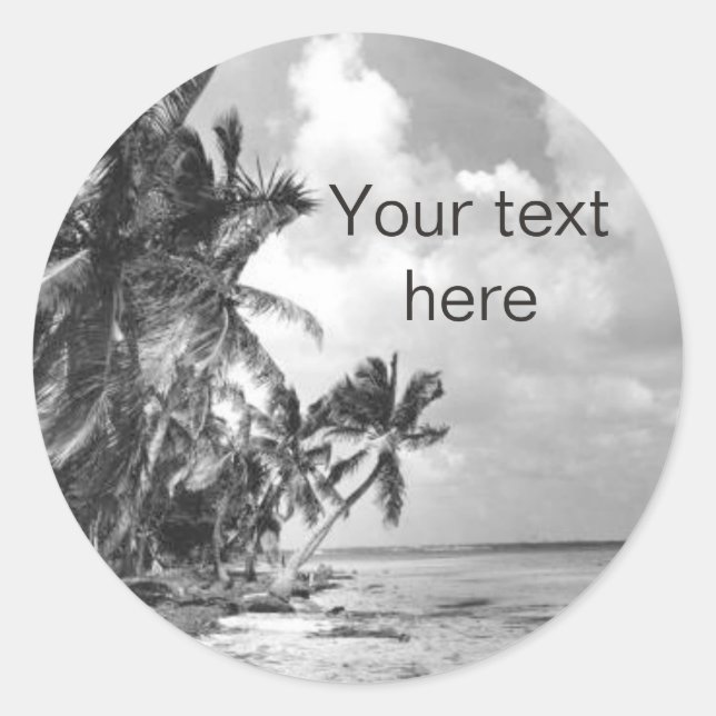 Vintage Palm Trees Custom Text Classic Round Sticker (Front)