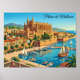 Vintage Palma de Mallorca Spain Panoramic View Poster