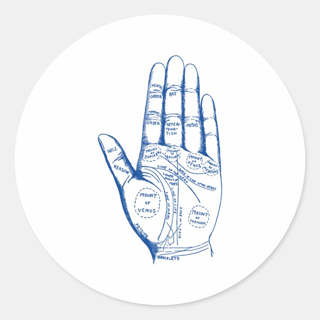 Vintage Palmistry Chart Palm Reading Classic Round Sticker (Front)