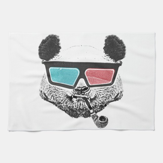 Vintage panda 3-D glasses Kitchen Towel (Horizontal)