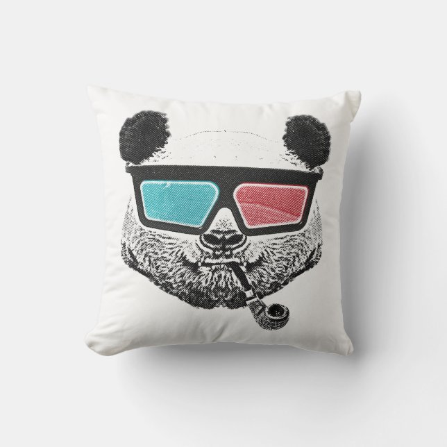 Vintage panda 3-D glasses Throw Pillow (Front)