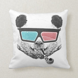 Vintage panda 3-D glasses Throw Pillow