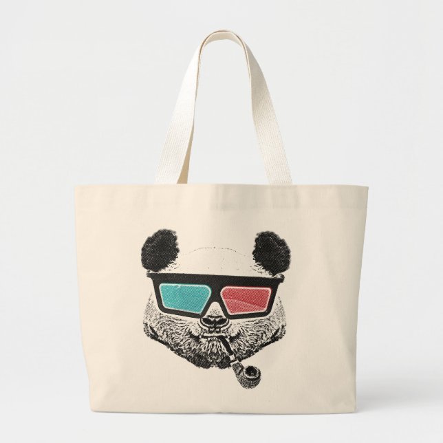 Vintage panda 3D glasses Large Tote Bag (Front)