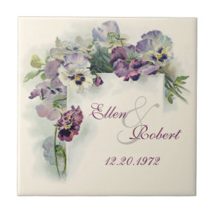 Vintage pansies anniversary tile