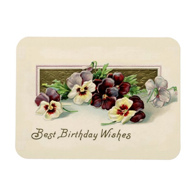 Vintage Pansies Birthday Wishes Magnet (Horizontal)
