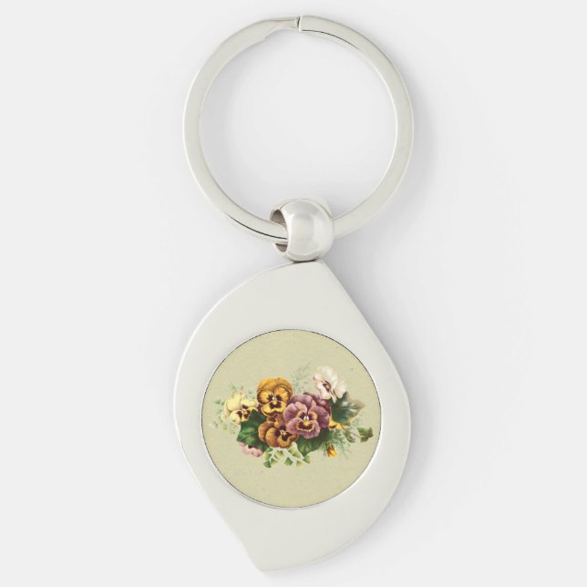 Vintage Pansies Bouquet Keychain (Front)