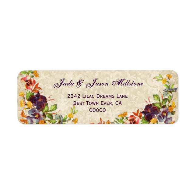 Vintage Pansies Wedding ANTIQUE CREAM Background (Front)